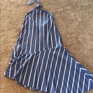 Blue and white striped maxi dress